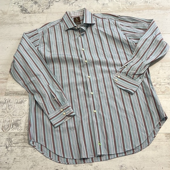 TailorByrd Shirt Mens XXL Blue Stripe Button Up Long Sleeve - Picture 1 of 6